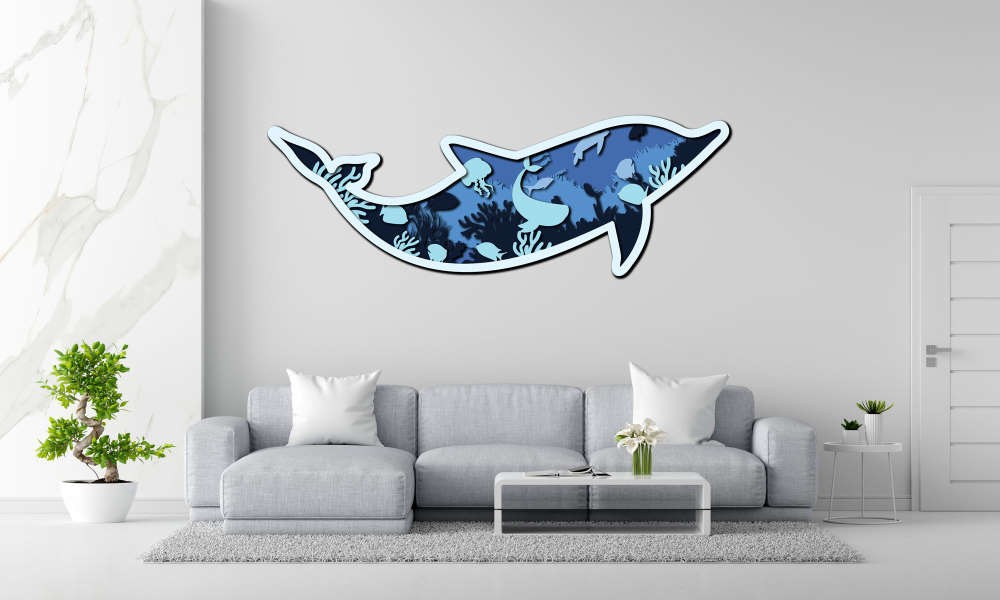 Dolphin with Ocean Marine Life Inside Multi layer 3D Cut Interior another variant