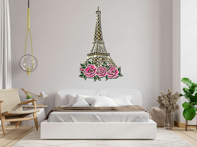 Paris Eiffel Tower with Roses Multi layer 3D Cut Interior