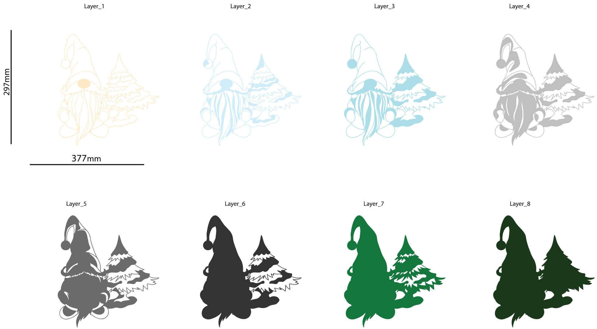 Gnome christmas tree multilayer 3d cut file layers