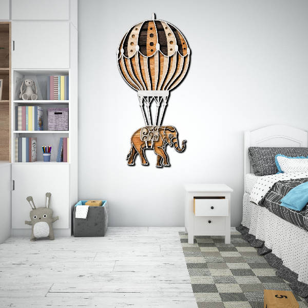 Hot Air Balloon with Elephant multilayer 3D Cut bedroom