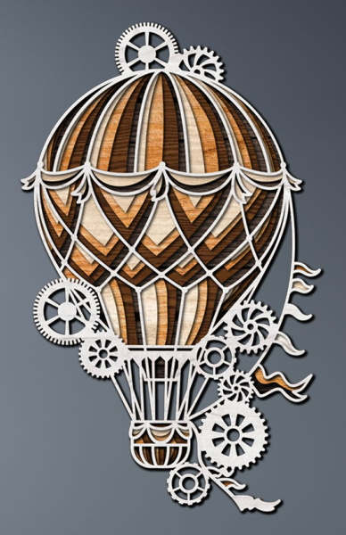 Hot Air Balloon with Gears Multi layer 3D Cut
