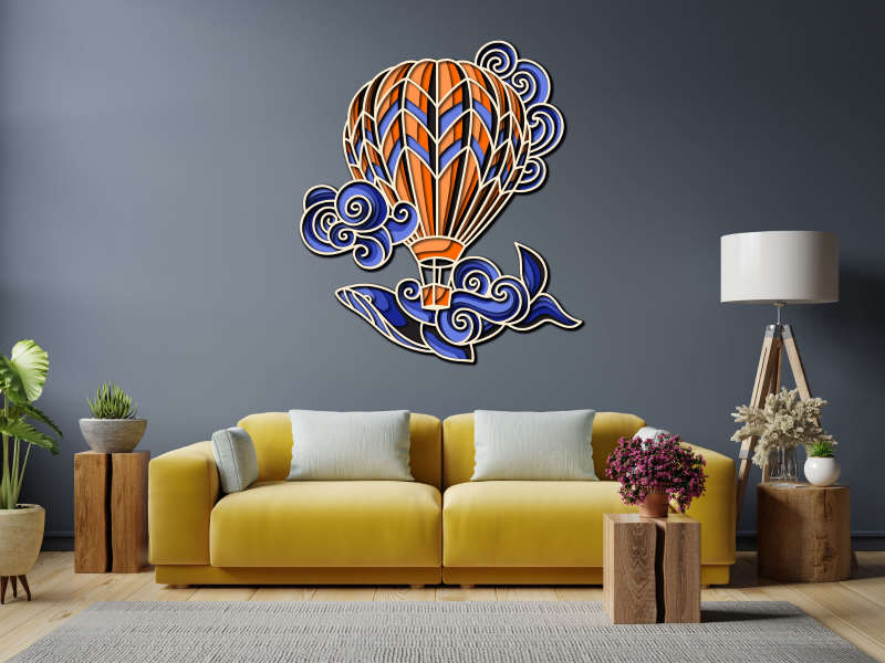 Hot air balloon and whale multilayer 3d cut in interior