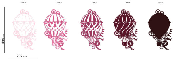 Hot Air Balloon with gears multilayer 3D cut layers