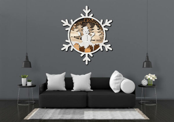 Ice Crystal with Snowman Christmas multilayer 3D Cut Interior
