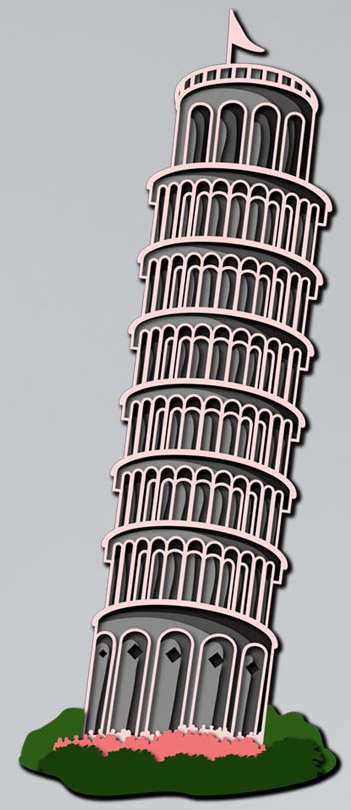 Leaning tower of Pisa multilayer 3d cut