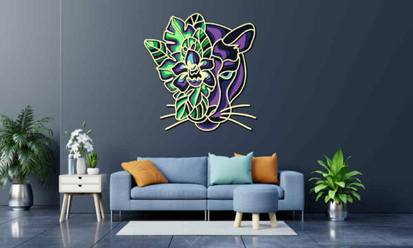 Panther with Flower Muzzle and Leaves multilayer 3D Cut Interior