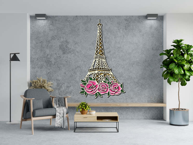 Paris Eiffel Tower with Roses Multi layer 3D Cut another view