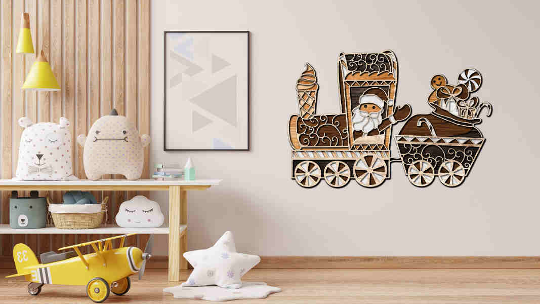 Santa Claus on Train with Gifts multilayer 3D Cut Interior
