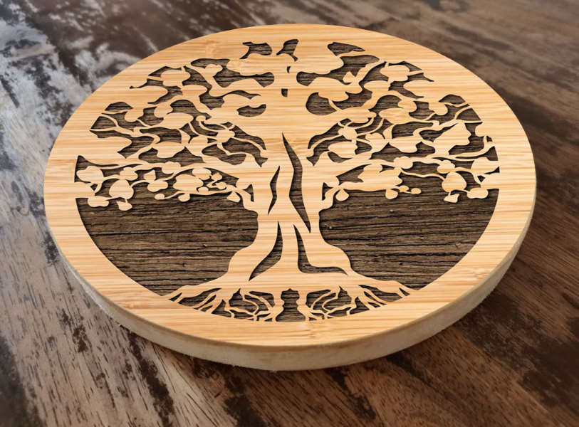 Sprawling tree wooden coaster multilayer cut file render
