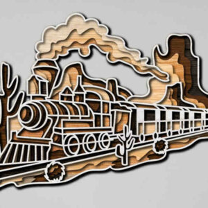 Steam Engine Train in Wild West multilayer 3D Cut
