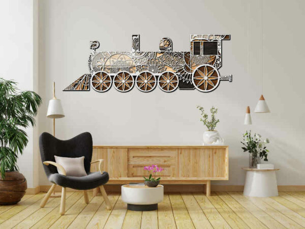 Steam Engine with Abstract Art multilayer 3D Cut Interior