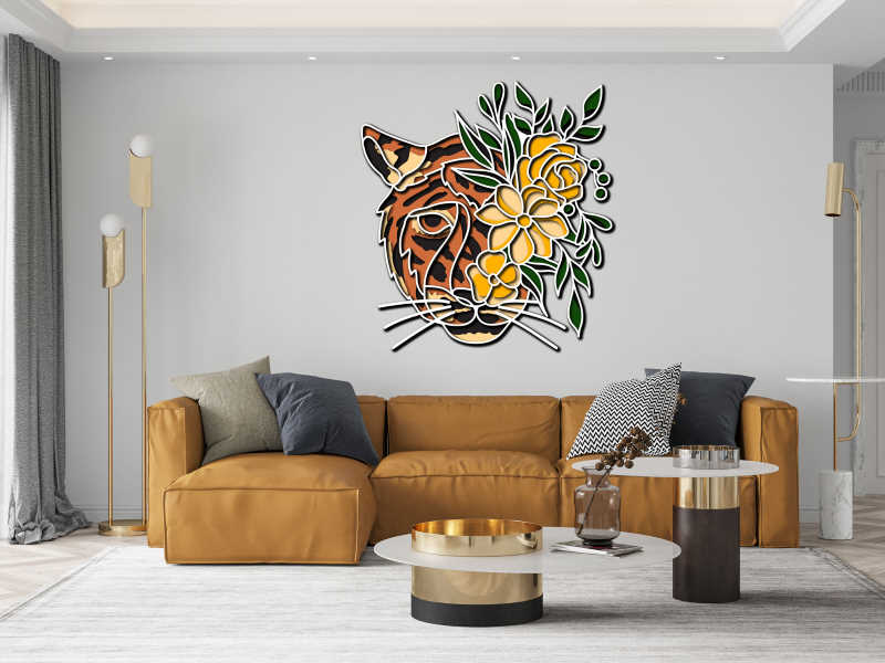 Tiger flower multilayer 3d cut layers in interior