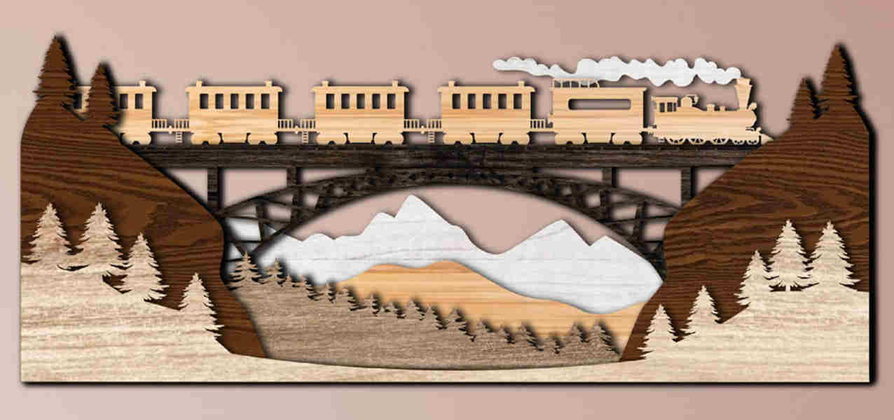 Train over bridge in Mountains Multi layer 3D Cut