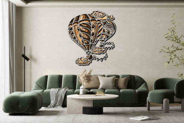 Two Hot Air Balloons with Clouds Multi layer 3D Cut Interior