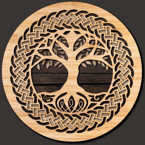 Celtic tree wooden coaster multilayer cut file