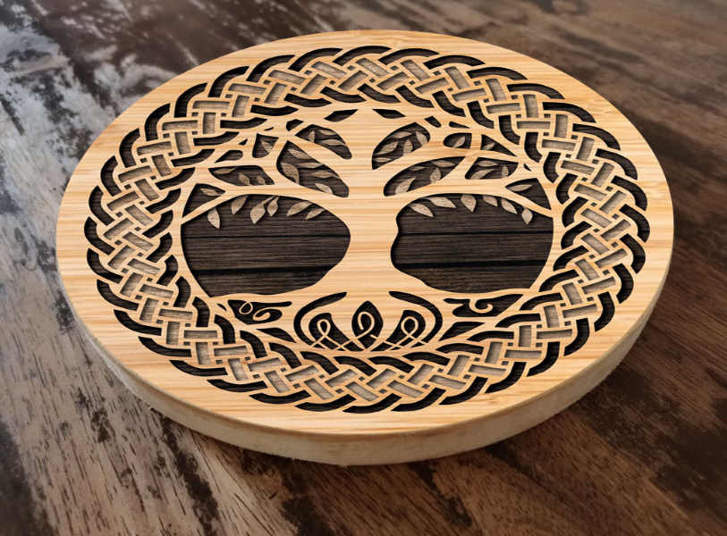 Celtic tree wooden coaster multilayer cut file another view