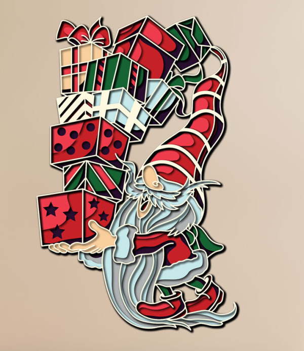 Dwarf with gifts multilayer 3d cut file