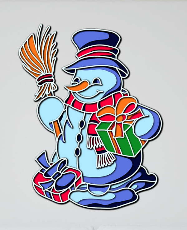 Snowman with gifts multilayer 3d cut file mandala