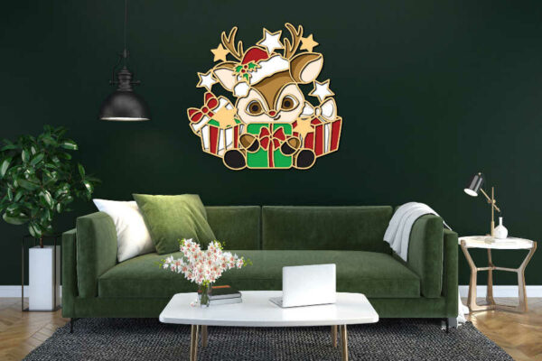Reindeer in santa hat with gifts multilayer Interior