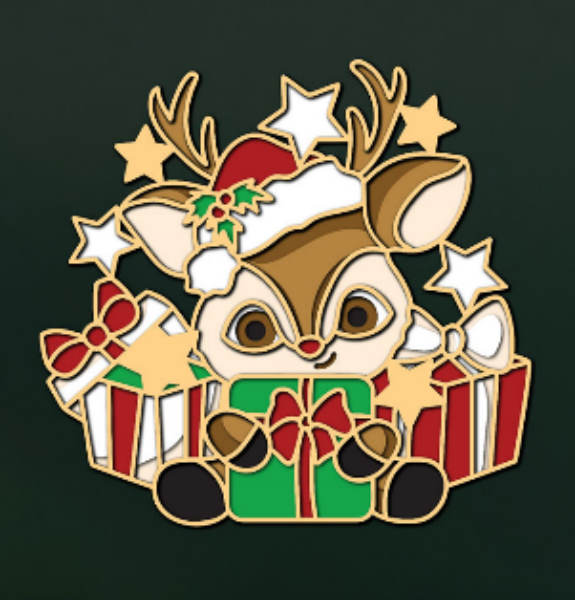 Reindeer in santa hat with gifts multilayer