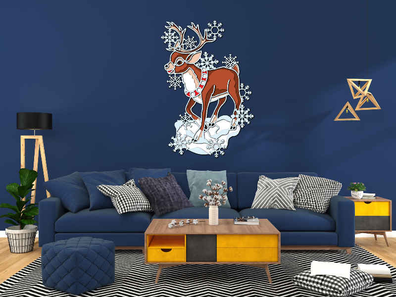 Christmas deer in the winter forest cutting design Interior