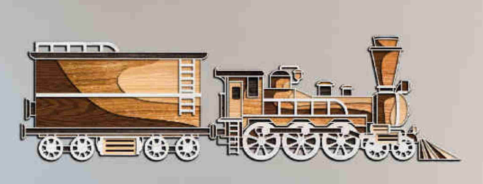 Classic Steam Engine with Carriage multilayer 3D Cut