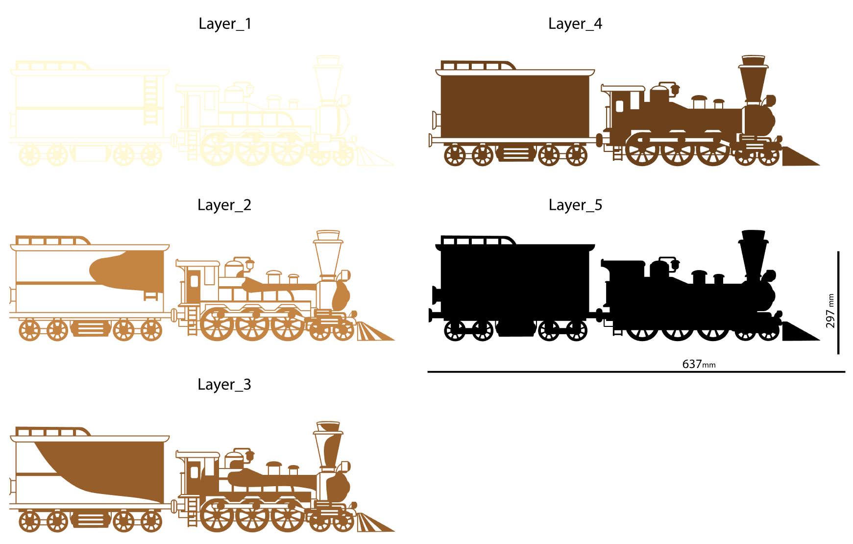 Classic Steam Engine with Carriage multilayer 3D Cut layers