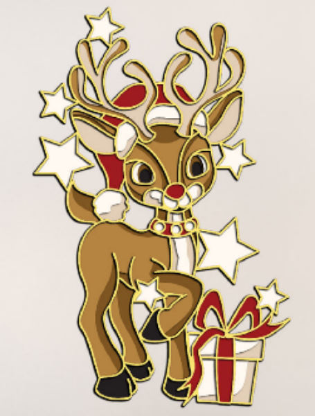 Reindeer in santa hat standing with christmas gifts cut design