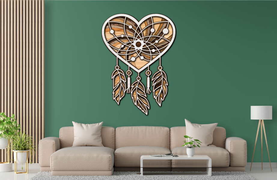 Heart with Dream Catcher multilayer 3D Cut Interior