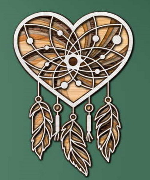 Heart with Dream Catcher multilayer 3D Cut