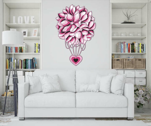Heart with pink flowers hot air balloon cutting design Interior