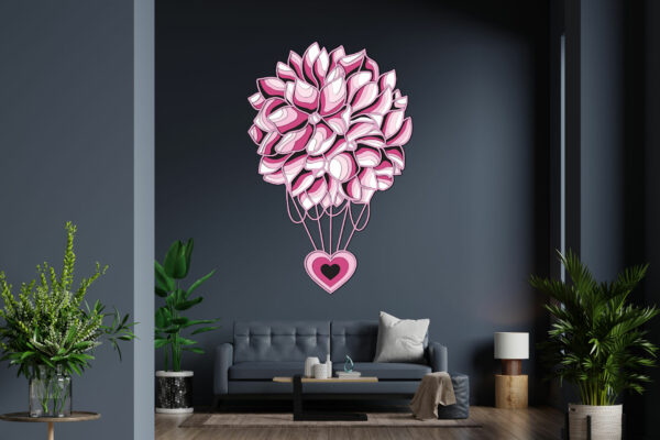 Heart with pink flowers hot air balloon cutting design Interior decor another variant