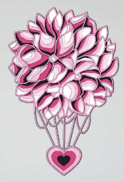 Heart with pink flowers hot air balloon cutting design