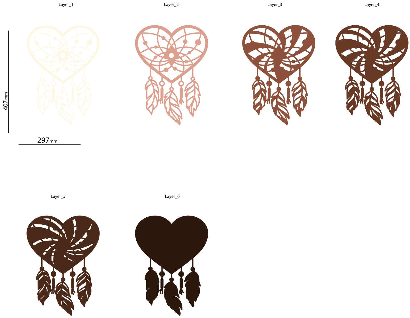 Heart with Dream Catcher multilayer cutting design layers