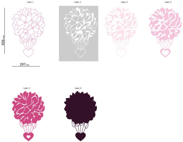Heart with pink flowers hot air balloon cutting design layers