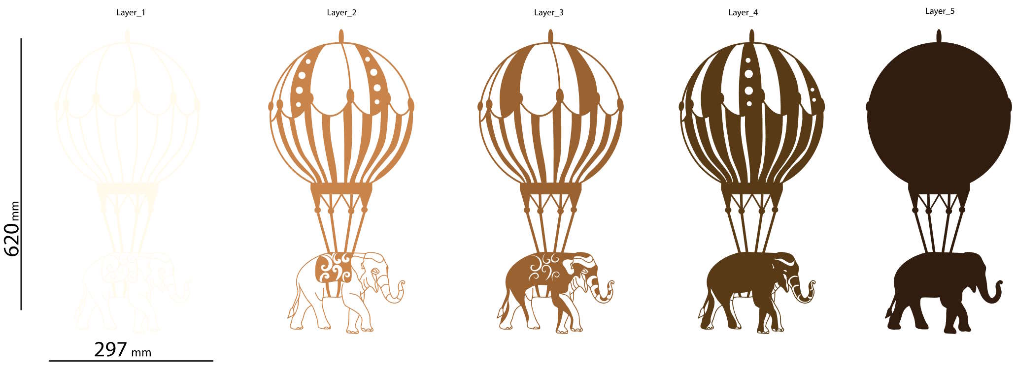 Hot Air Balloon with Elephant multilayer 3D Cut layers