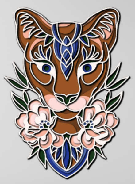 Lioness Muzzle with Flowers multilayer 3D Cut