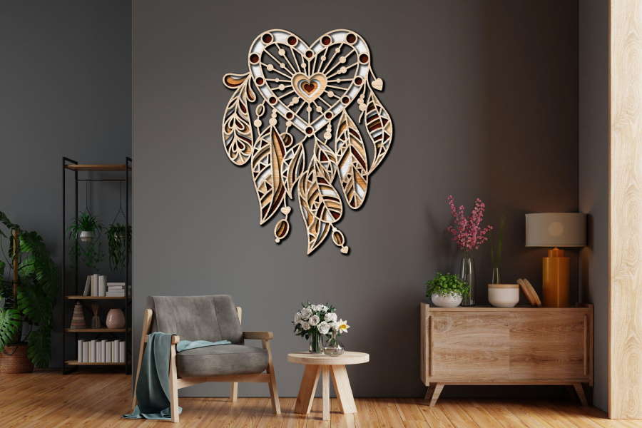 Love Sign with Dream Catcher multilayer 3D Cut Interior