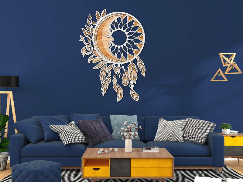 Moon with Dream Catcher multilayer 3D Cut Interior