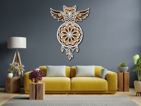 Owl with Dream Catcher multilayer 3D Cut Interior