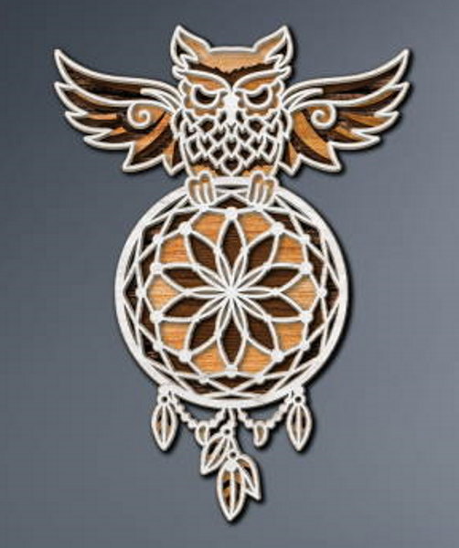 Owl with Dream Catcher multilayer 3D Cut