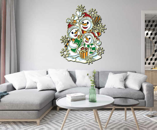 Snowman Family with Gifts multilayer 3D Cut Interior