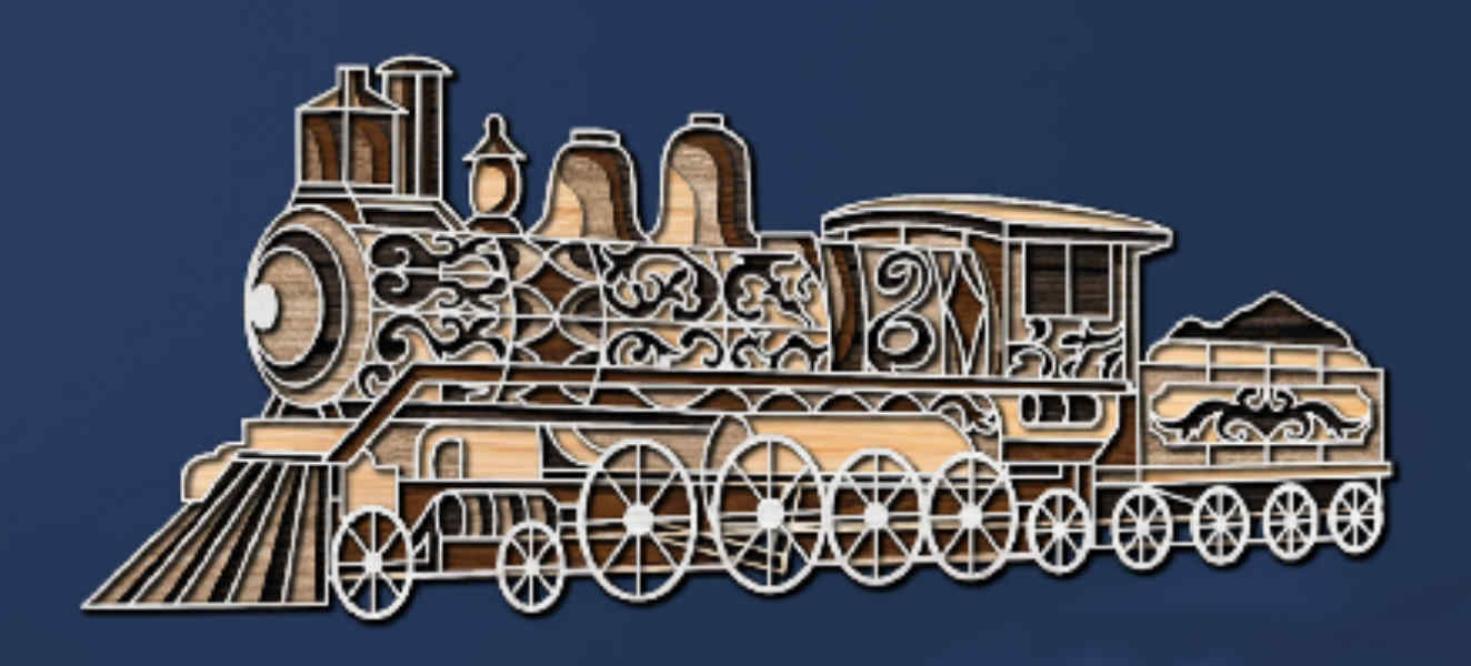 Steam Engine Freight Train multilayer 3D Cut