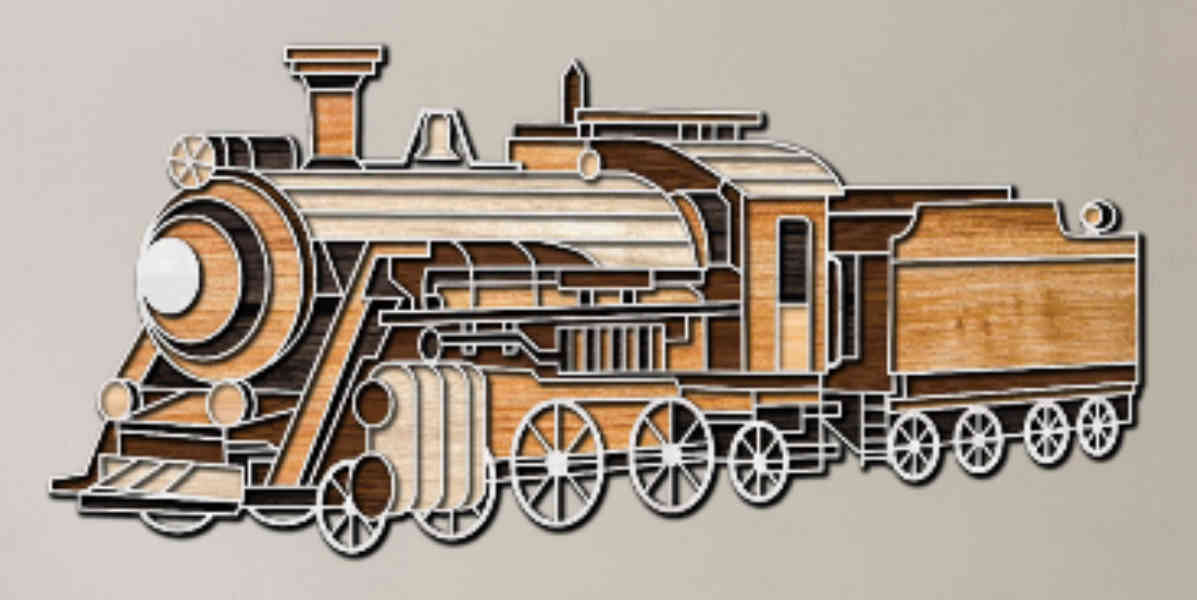 Steam Engine Yellow Train multilayer 3D Cut