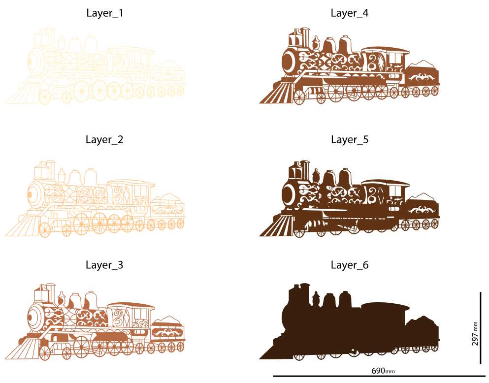 Steam Engine Freight Train multilayer 3D Cut layers