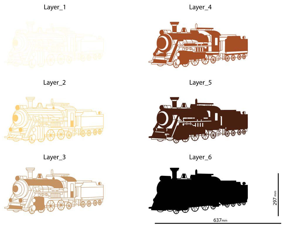 Steam Engine Yellow Train multilayer 3D Cut layers