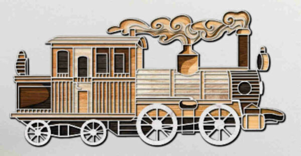 Train with Steam Engine multilayer 3D Cut
