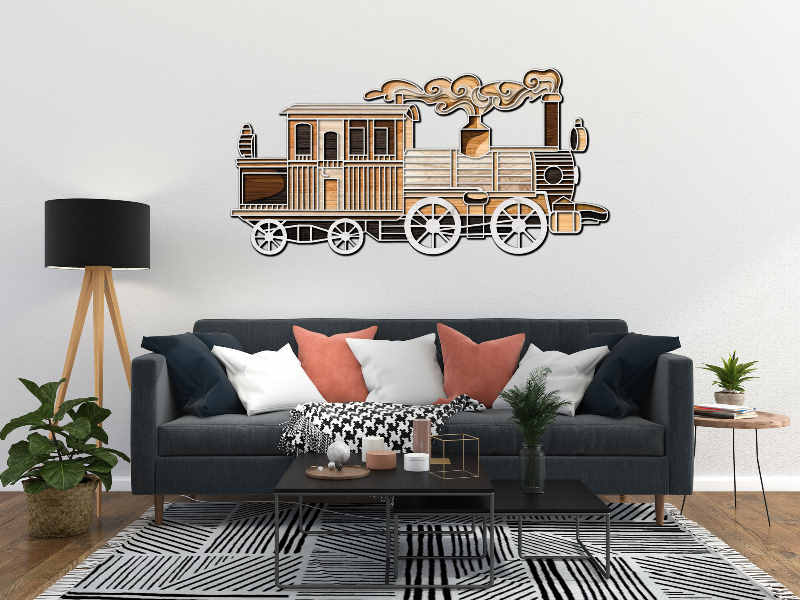 Train with Steam Engine multilayer 3D Cut living room