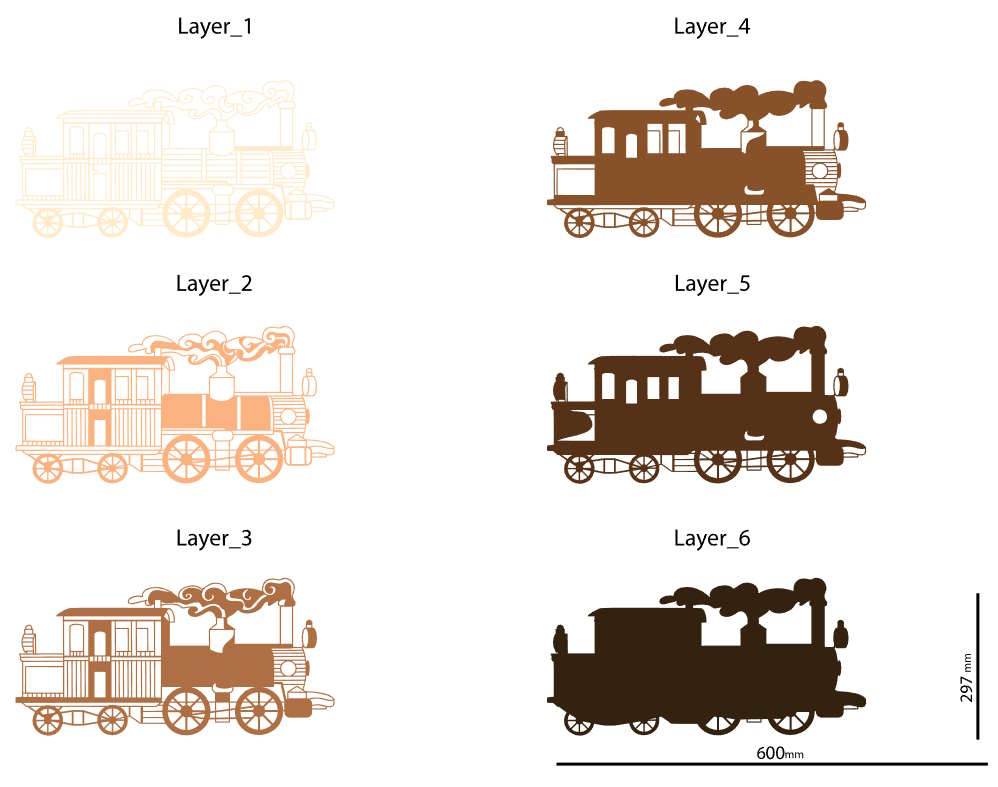 Train with Steam Engine multilayer 3D Cut layers