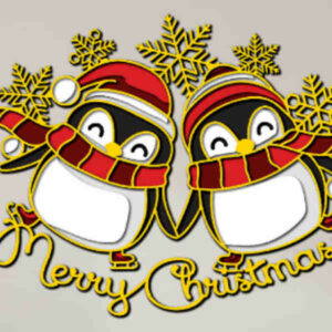 Two Penguins Merry Christmas multilayer 3D Cut